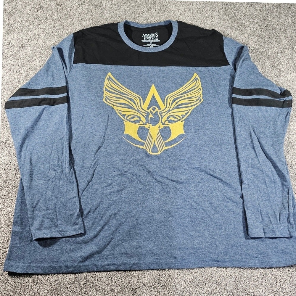 Assassin's Creed Long Sleeve Shirt Men 3X Blue Black Graphic Ubisoft Black Flag